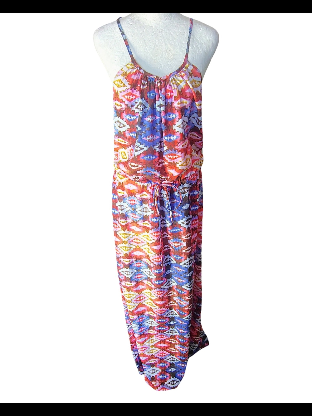 Flynn Skye Multicolor Tribal Print Maxi Dress — Pink, Blue, Yellow